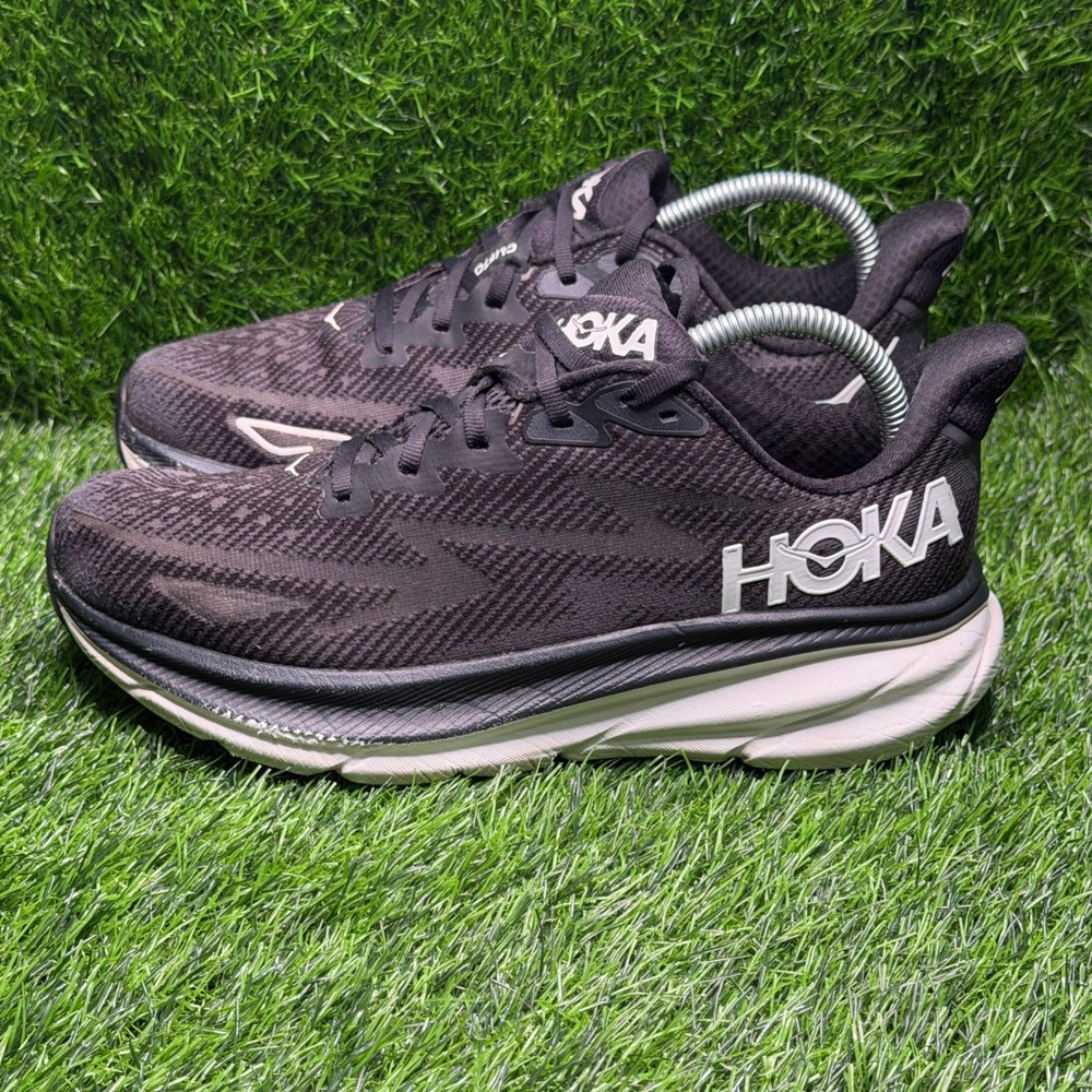 Hoka Clifton 9 Womens Running Shoes Black White 1127896 BWHT Size 9B
